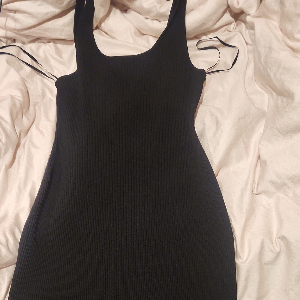Babaton Black Ribbed Mini Dress
